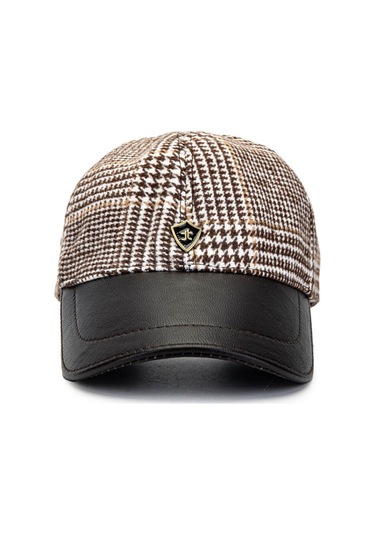 Tamer Tanca Erkek Deri & Tekstil Bej Kareli Şapka 524 1121 Sapka Sk24-25 Bej Krl Dsnl Açık Bej