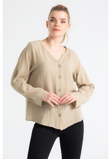 Uzun Kol Müslin Sedef Gömlek Vizon Vzn-vizon Vizon