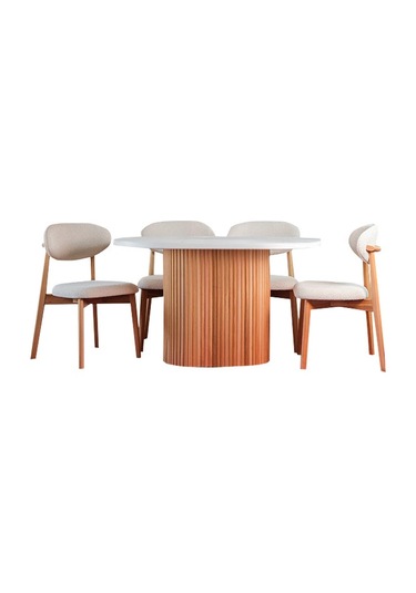 Luna Oval Natural Ahşap Bohem Masa 80x150 Naturel - Beyaz