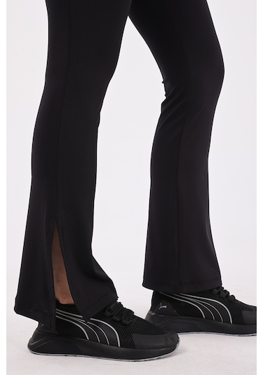 Scorp Ivy Kadın Yüksek Bel Yırtmaçlı Bol Paça Spor Tayt Siyah STANDART