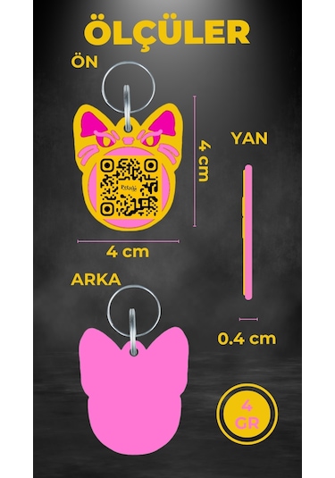 Petjoo 1.Bastet Pembe-Sarı Qr'lı Kedi Künyesi