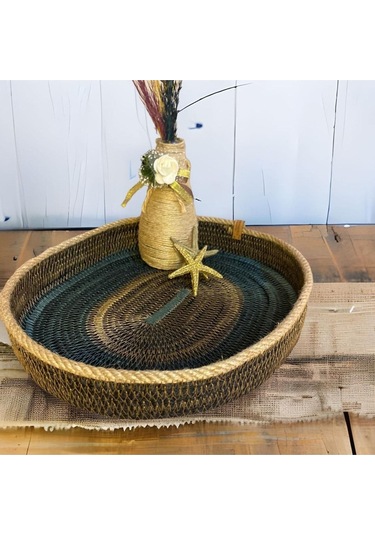 Hasır Sepet, Oval Jüt Sepet, %100 Doğal Hasır Sepet, Çok Amaçlı Dekoratif Hasır Sepet, Organizer 001