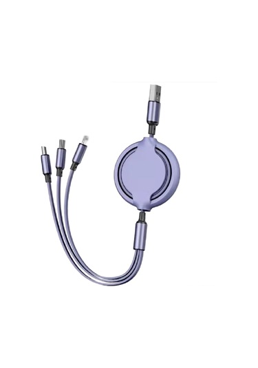 Suofeng 3'lü Genişletilebilir Telefon Şarj Kablosu, Sıvı Silikon, Hızlı Şarj 2.8a , Micro Usb/type-c/8pin, Evrensel Uyumlu, Mor