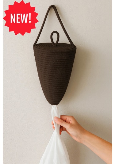 Poşetlik Halat İp El Dokuma Duvar Askılı Saklama Torbası Ev Düzenleme Aksesuarı Sepet 30 X 20 Cm Kahverengi