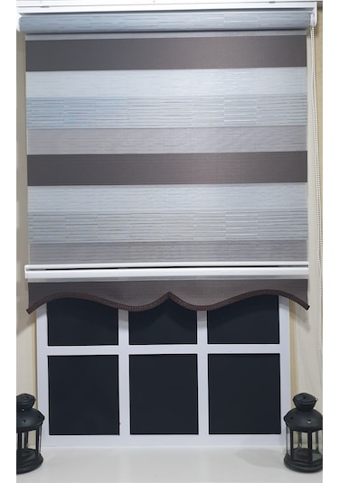 Pliseli Zebra Stor Perde Kahve Gri Etek Dilimli St 015