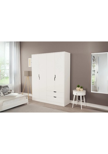 Moderno Xl 4 Kapaklı 2 Çekmeceli Gardırop Geniş Aileler İçin Şık Çözüm Beyaz