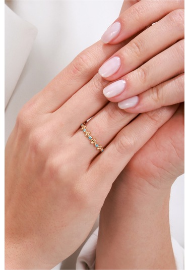 8 Ayar Çiçek Desenli Minimal Şık Kadın Altın Yüzük Altın