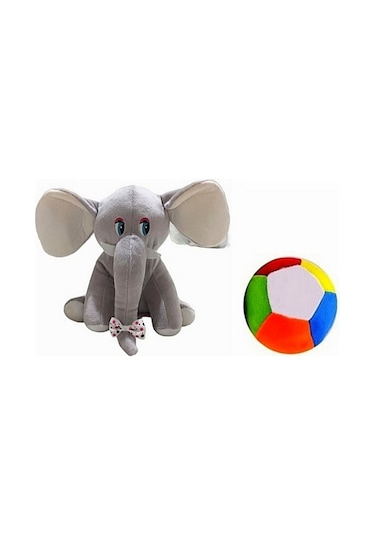 Peluş Fil 20 Cm Ve Peluş Top 12 Cm - 2 Ürün 1 Arada Oyuncak Gri