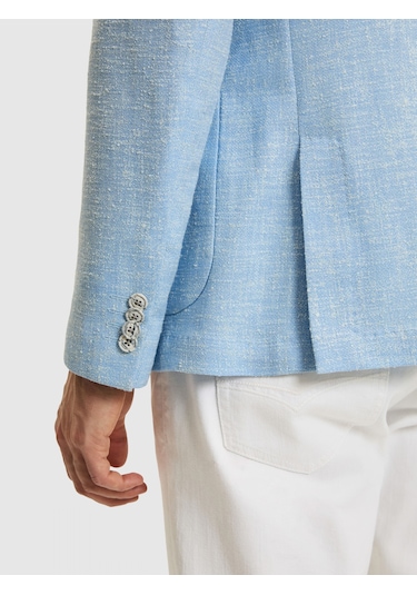 Cacharel Açık Mavi Slim Fit Yün İpek Karışımlı Ceket Denim