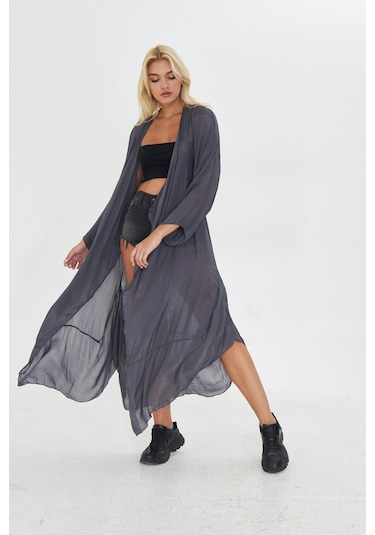 Kutaf Antrasit Ultra Soft Uzun İ Kimono Gri