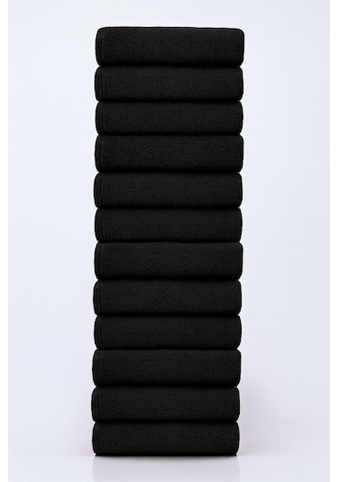 12 Adet Siyah 50 X 90 Cm Mikrofiber El Yüz Kuaför Berber Spor Havlusu Leke Ve Saç Boyası Tutmayan Siyah