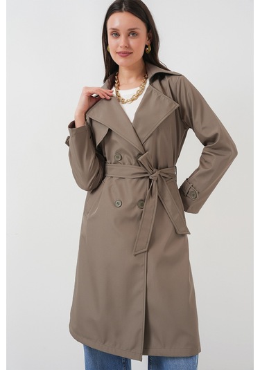 5918 Kruvaze Yaka Trençkot - D.haki haki