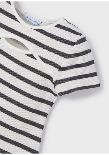 Mayoral 3924 Kız Çocuk Beyaz-antrasit Çizgili Elbise Beyaz