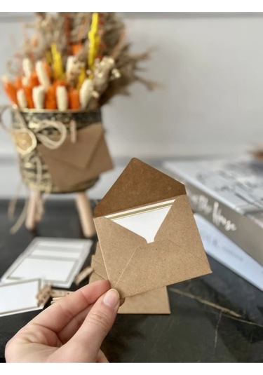 10 Adet Mandallı Kraft Not Kartı Ve Zarfı - Hediye Kartı - Tebrik