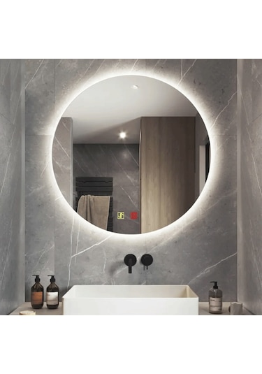 90 Cm Çap Buğu Çözücülü Dokunmatik Işıklı Ledli Yuvarlak Banyo Aynası