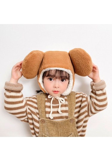 Ikkb Kış Peluş Büyük Kulaklar Bebek Ve Çocuk Koruma Şapkası Açık Kahverengi