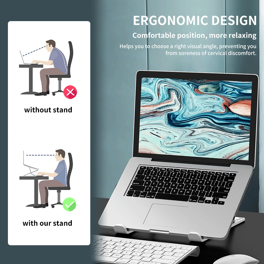 Yuntech01 Laptop Maviği Abs+silikon 10 Seviye Yükseklik Ayarlı Soğutucu Katlanabilir Tahta Siyah Ergonomik Masaüstü Tutucu