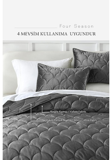 Evlen Home Kapitone Kadife Yatak Örtüsü Seti Tek Kişilik Supersoft 2 Parça Yumuşak Elyaf Dolgulu Antrasit Bej