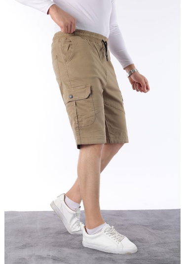 Classics Men Erkek Comfort Fit Keten Bel Lastikli Cepli Kapri Şort Hardal