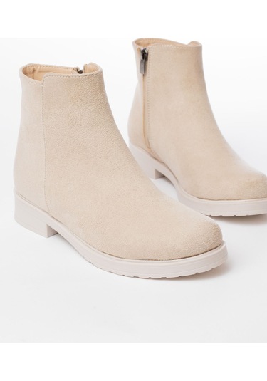 165-204 Bej Süet Fermuarlı Günlük Kadın Bot Bej