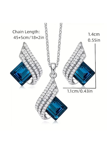 Lüks Mavi Melek Kanatları Kolye Seti Gümüş Kaplama Gümüş