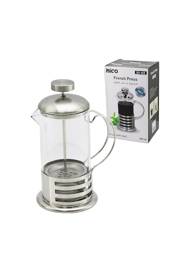 French Press Metal Kafes - Metal Kapak 600ml Cam Bitki Süzgeçi Çelik
