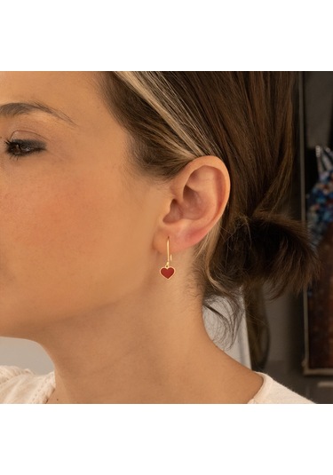 Dkmn Gümüş 925 Ayar Gümüş Mineli Kalp Küpe