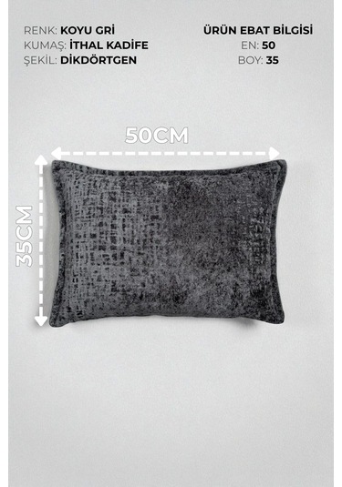 Kırlent İthal Kadife Kumaş - 35x50cm Yumuşak Dokulu Dekoratif Özel Tasarım Kırlent Kılıfı Koyu Gri