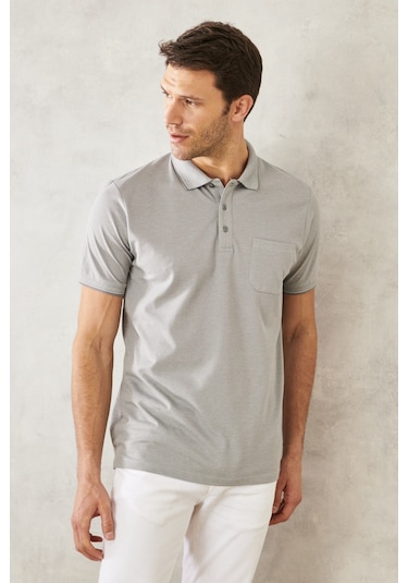 Ac&Co / Altınyıldız Classics Polo Yaka Cepli Regular Fit Bol Kesim Düz Tişört - 465114609 Gri