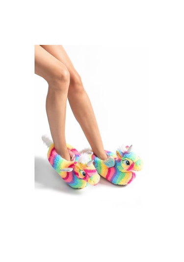 Twigy Rainbow Kadın Hayvanlı Panduf Renkli 36/41 AA0645 Fuşya - Yeşil