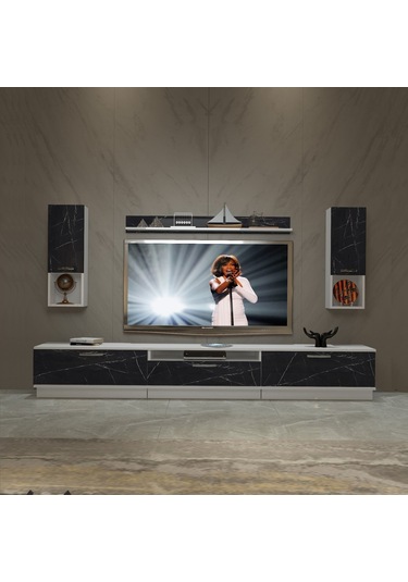 Decoraktiv Trendstyle 270da Mdf Tv Ünitesi Tv Sehpası Beyaz - Siyah Mermer