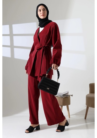 Kadın 100% Pamuk Modal Bordo Kimono Pantolon Tesettür Takım Çok Renkli