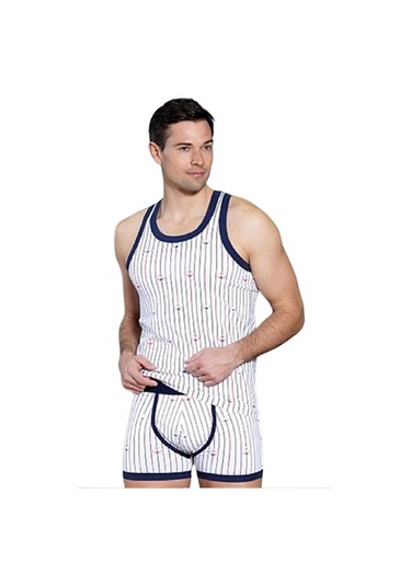 Erkek Çapa Ve Çizgi Baskı Rambo Atlet 1041 Beyaz