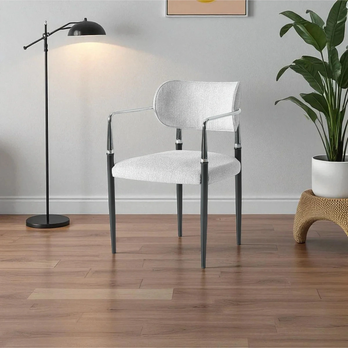 Dengema Umay S81 Kollu Sandalye 2 Adet Sandalye Set, Gri Kumaş, Krom-siyah Ayak Gri - Krom - Siyah