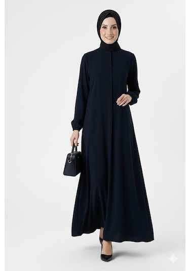 Medine İpeği Mevlana Kesim Cepli Kuşaklı Bol Ferace 4000-lacivert Lacivert