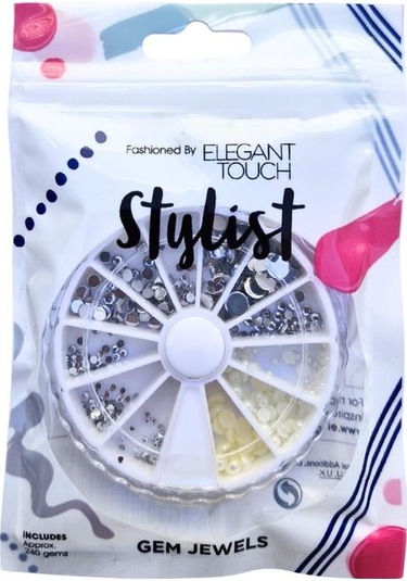 Elegant Touch Stylist Nail Art Taş Seti Gümüş Ve İnci Rengi 240 Adet
