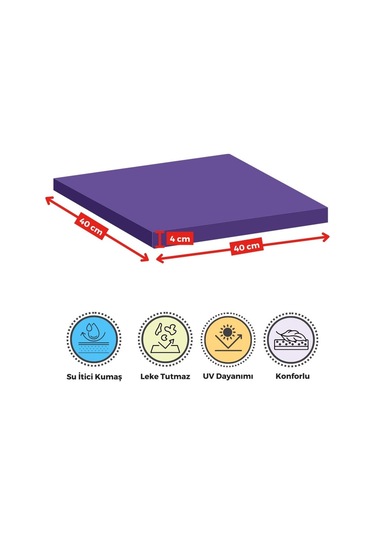 4'lı Sandalye Minderi Su İtici Kumaş 40x40 Cm Sünger Sandalye Minderi Bağcıklı Pembe