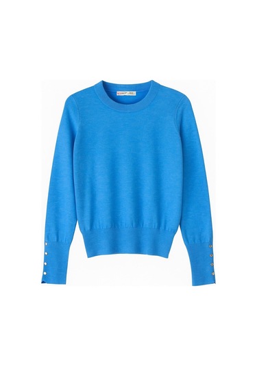 6736 Kadın Bisiklet Yaka Kolu Droplu Triko Kazak Koyu Mavi Koyu Mavi