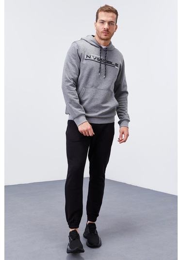 Tommy Life Gri Melanj Kanguru Cep Standart Kalıp Kapüşonlu Erkek Sweatshirt - 87883 GRİ MELANJ