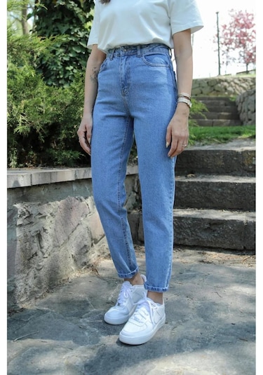 Ahmetkoccollection Kadın Mom Jean Açık Mavi Açık Mavi