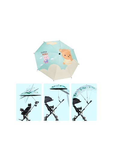 Suntek Bebek Arabası Şemsiyesi Kelepçeli Seyahat Yaz Ayı Ayı Çok Renkli