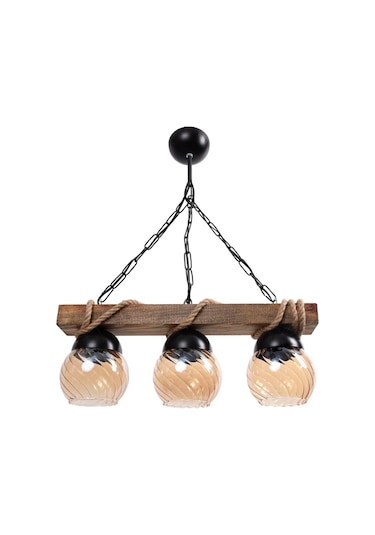 Vedemo 3 Lü Rustik Nigrum Camlı Halatlı Ahşap Avize