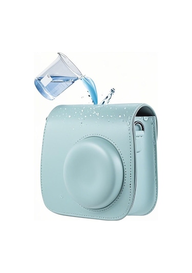 Maiyame Fujifilm Instax Mini 9/8/8+ İçin Şık Pu Fotoğraf Makinesi Kılıfı - Su Geçirmez, Omuz Askılı, Buz Mavisi