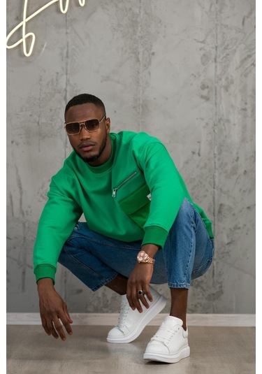 Oversize 3 İplik Bisiklet Yaka Torba Cepli İçi Polarlı Basic Sweatshirt 001