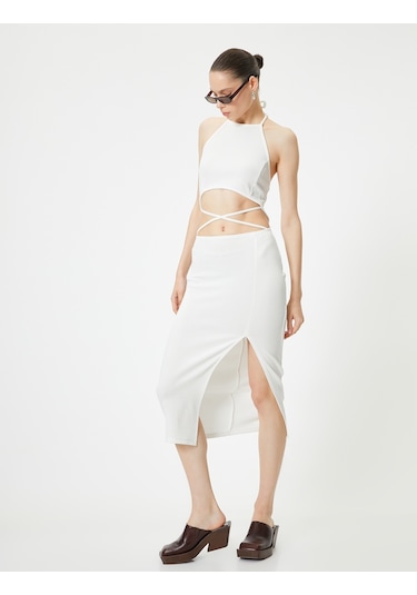 Koton Halter Yaka Elbise Midi Pencere Detaylı Önden Yırtmaçlı Slim Fit Ekru 4sal80022ık Ekru Koton Halter Yaka Elbise Midi Pencere Detaylı Önden Yırtmaçlı Slim Fit Ekru 4sal80022ık Ekru