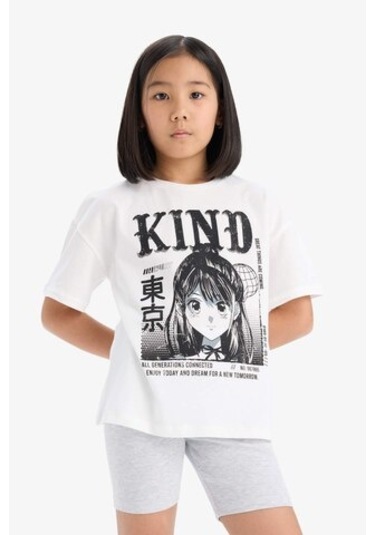 DeFacto Kız Çocuk Pamuklu 2'li Takım Baskılı Kısa Kollu Tişört Biker Tayt E7317A825HSER105 Ekru DeFacto Kız Çocuk Pamuklu 2'li Takım Baskılı Kısa Kollu Tişört Biker Tayt E7317A825HSER105 Ekru