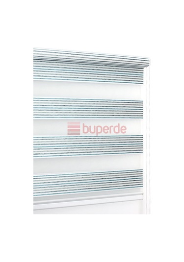 Buperde Turkuaz Beyaz Renkli Pilise Pliseli Zebra Stor Perde