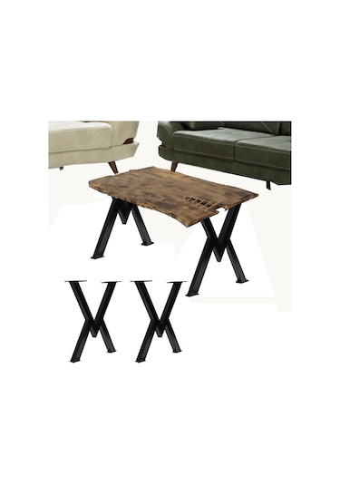 Sehpa Ayağı Masif Ahşap Kütük Orta Sehpa Ayakları Metal Ayak