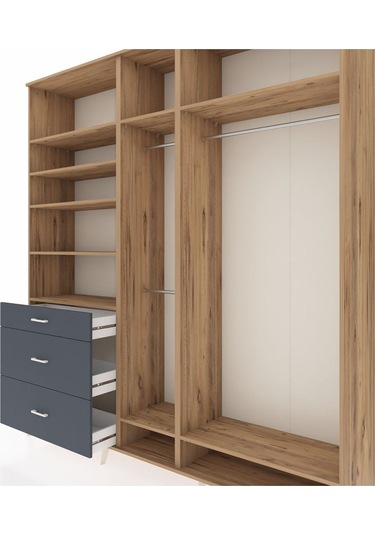 Hyperion Dolap 9 Raflı 3 Çekmeceli 3 Askılı 220x44x243 Çam-çam/antrasit Atlas Çam/antrasıt