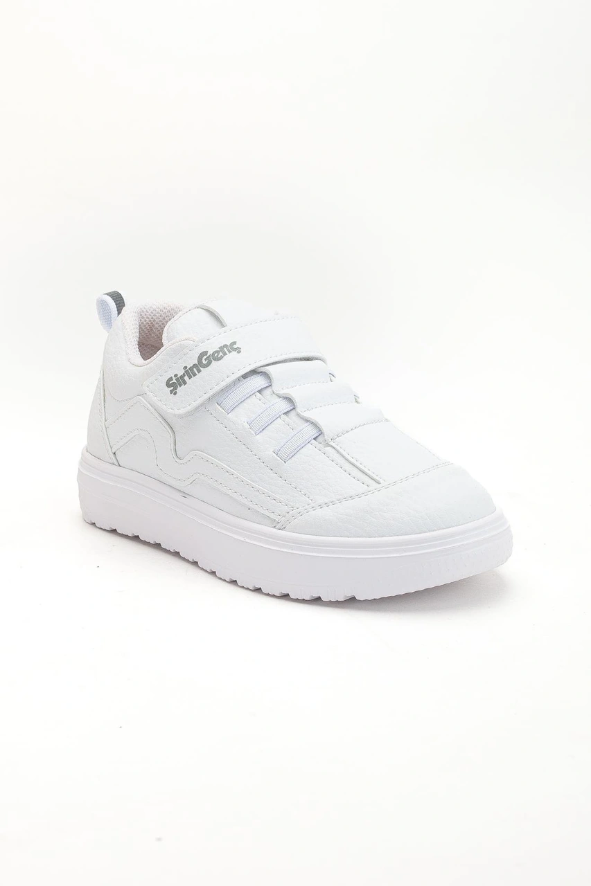 Şirinbebe Şiringenç Erkek Çocuk Spor Ayakkabı Ortopedik Beyaz Cırtlı Elastik Bağcıklı-4199 Beyaz